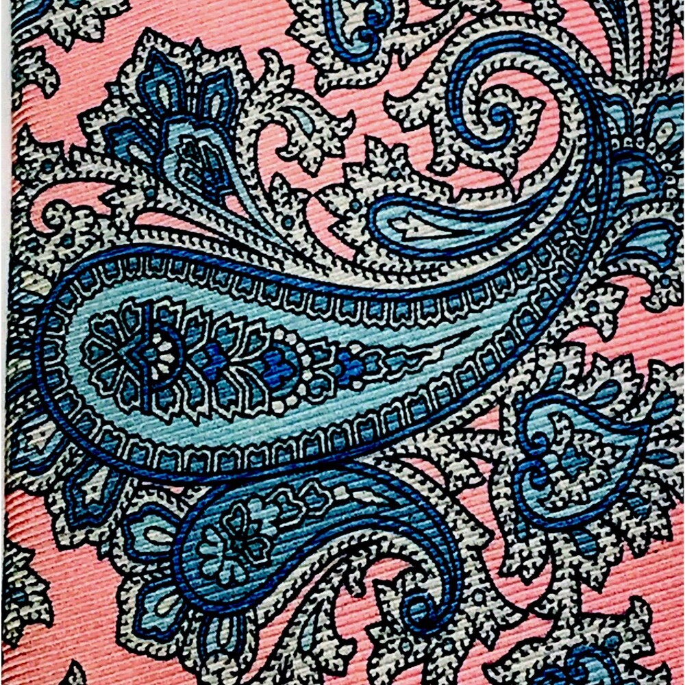 Strathmore Vintage Tie REPP Weave Paisley Pink Blue Floral Italian Silk